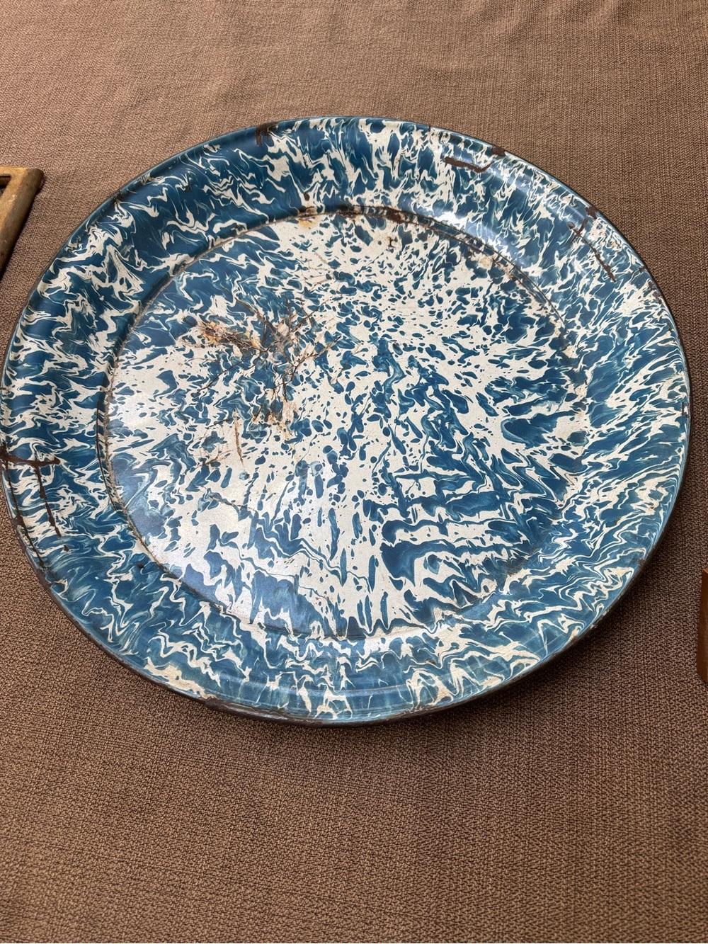 Blue and White Marble Enamel Decorative Plate - Unbranded